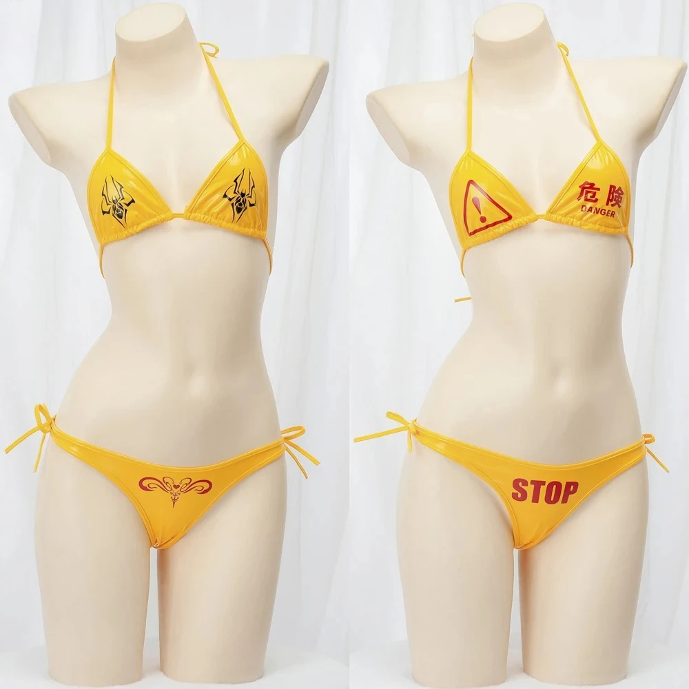 

Костюм для косплея: Аниме-игра, комплект бикини, мистическая биохимическая организация, предупреждение об опасности, кожаное нижнее белье в стиле панк-киберпанк, костюм из трех частей