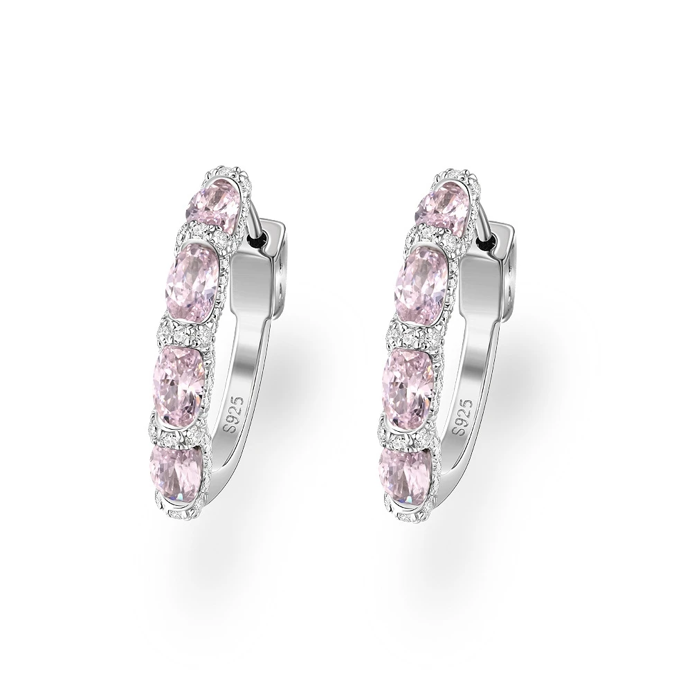 Wong Rain Luxury 925 Sterling Silver Oval Emerald Ruby Pink Sapphire Gemstone Hoop Earrings Wedding Engagement Fine Jewelry Gift image 3