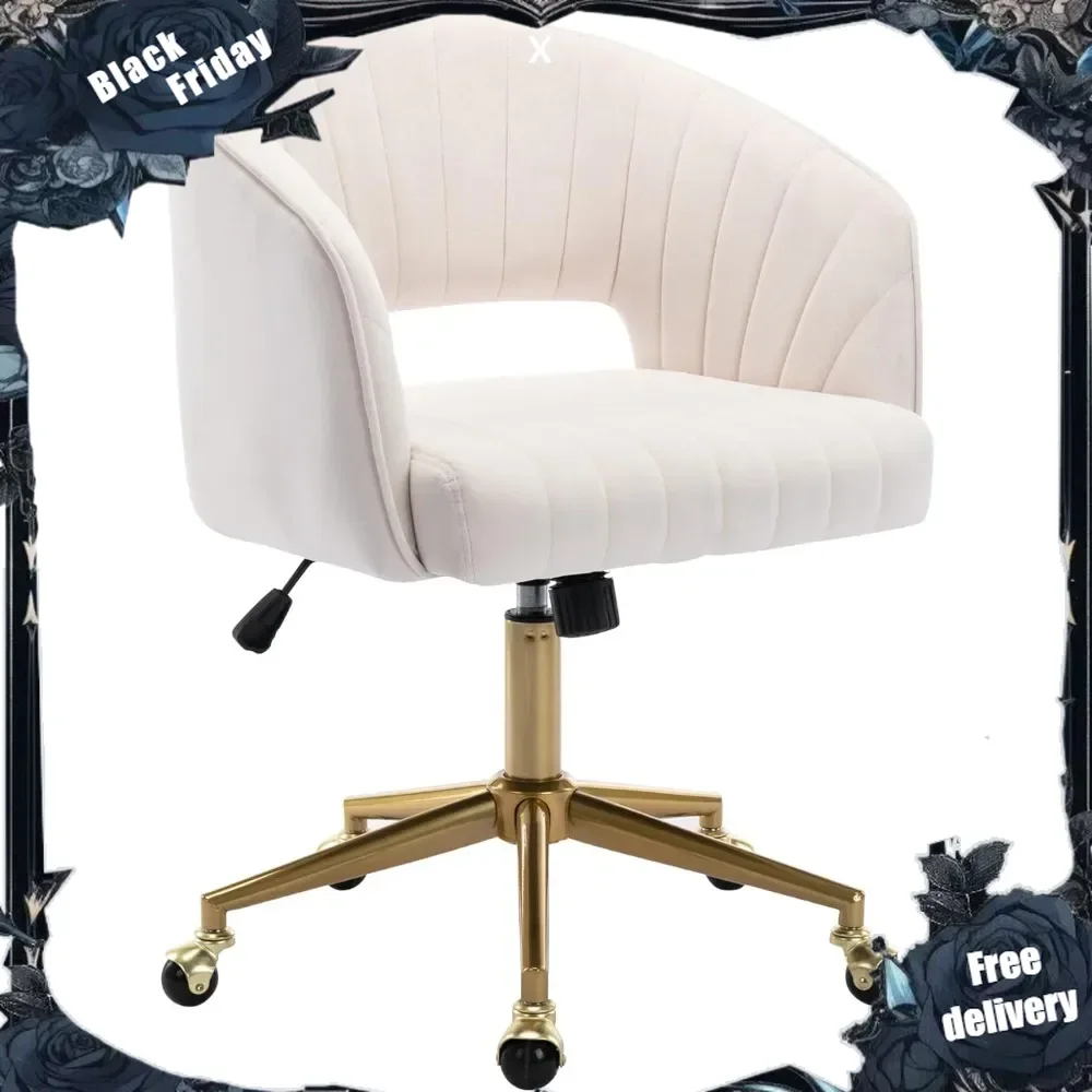 Home Office Chair Swivel Velvet Desk Chair Accent Armchair Upholstered Modern Tufted Chairs with Gold Base