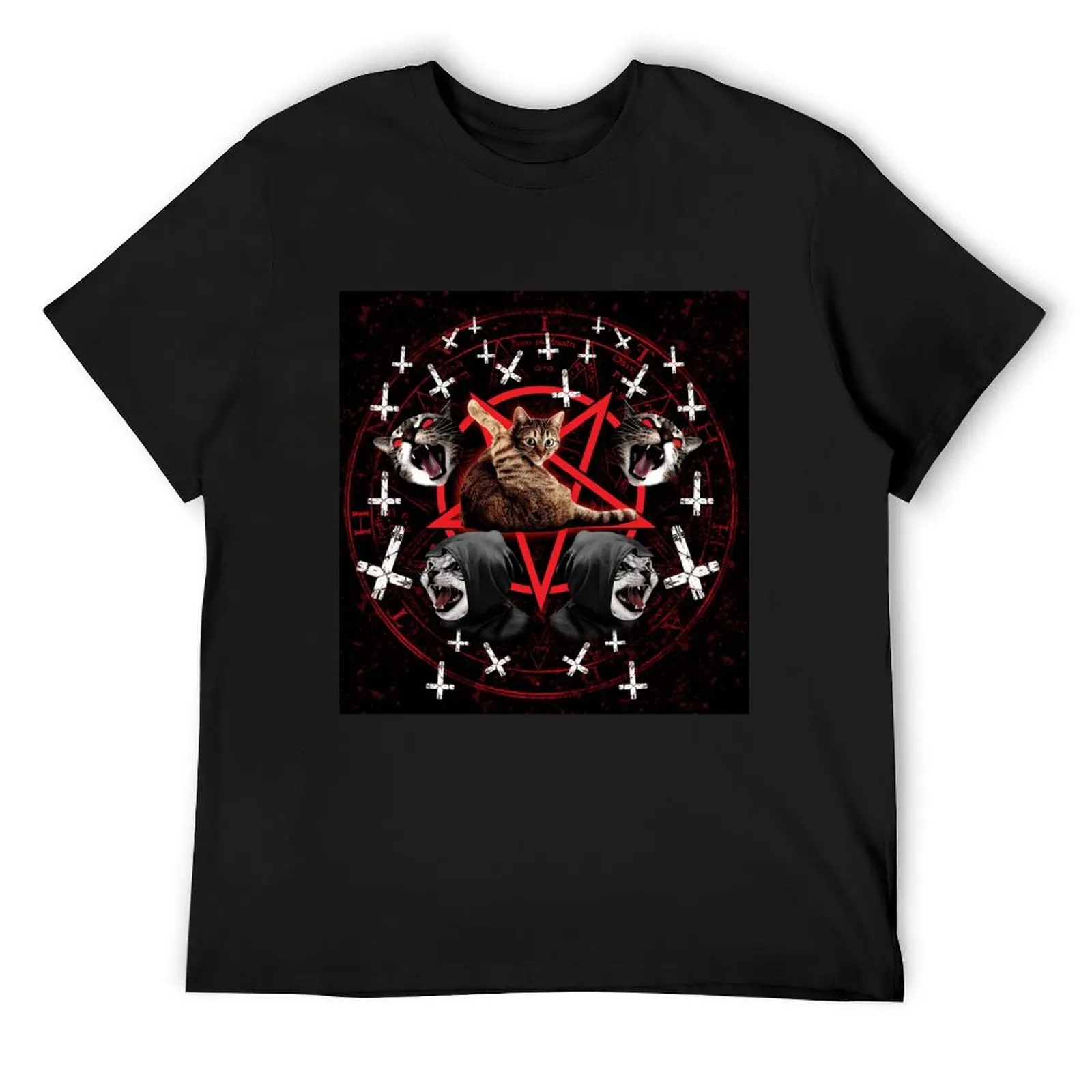 satanic cat pentagram death black metal band exorcist T-Shirt plus sizes boys whites mens shirts graphic tee