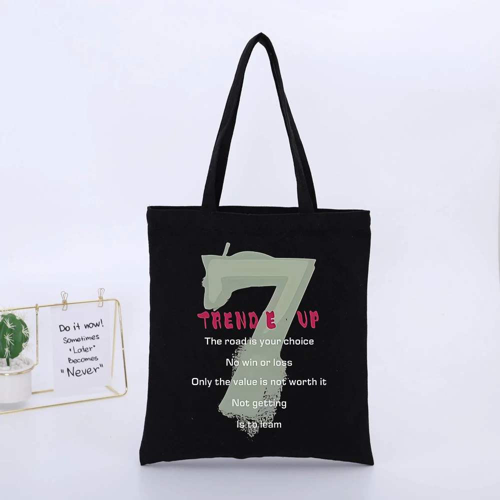 Number 7 Graphic Canvas Tote Bag with Typography Print, Streetwear Style for Daily Shopping and Casual Outings