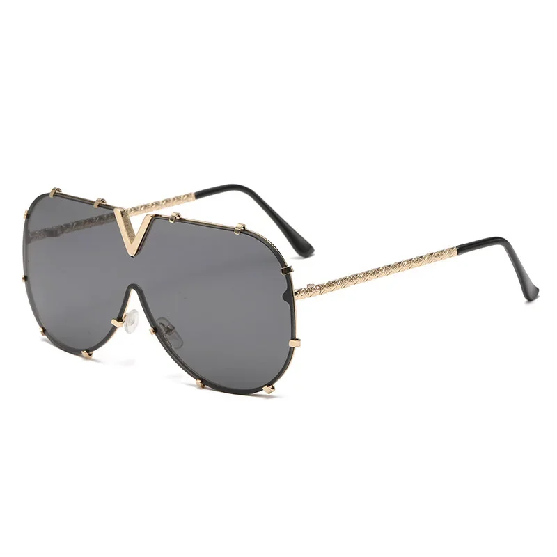 New Fashion Luxury Brand Oversized Pilot Sunglasses Women Men Luxury Designer One Piece Big Frame Sun Glasses Metal