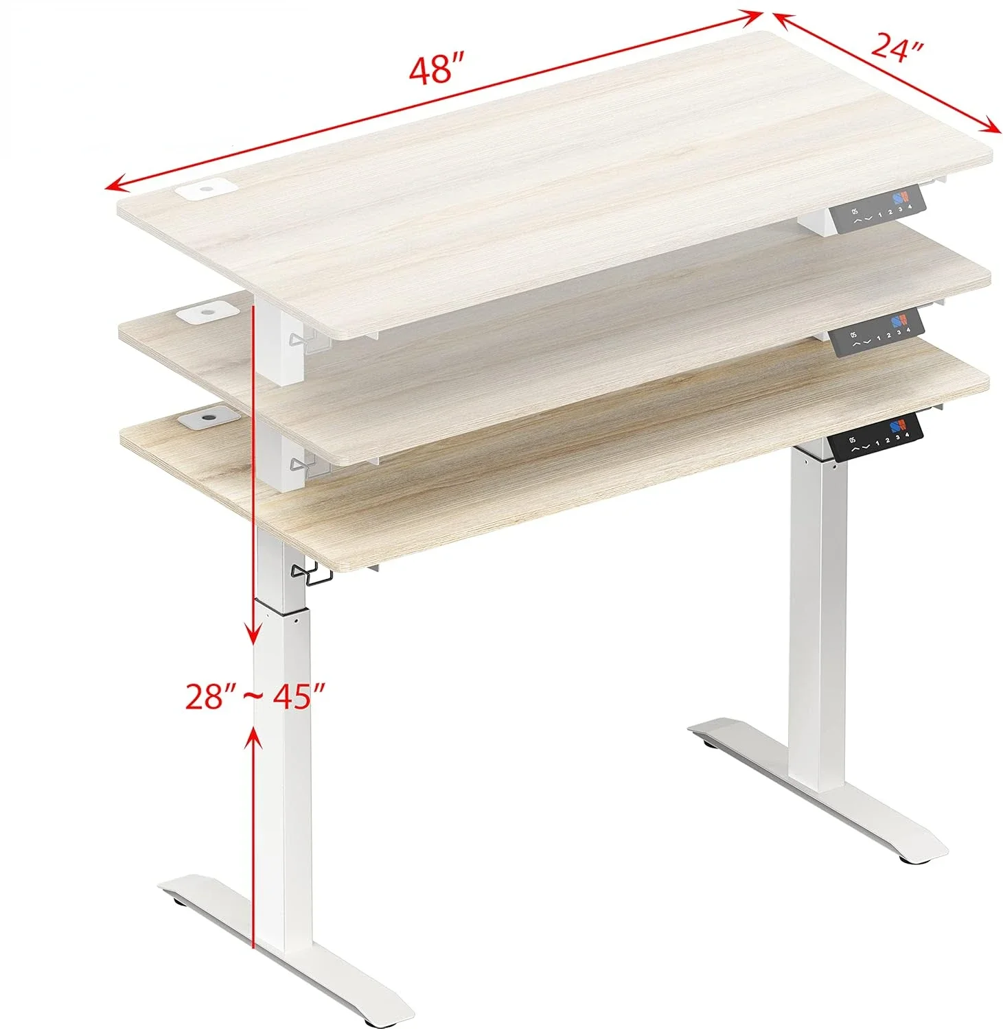 Tinggi meja berdiri elektrik Preset memori, 48x24 inci, Maple