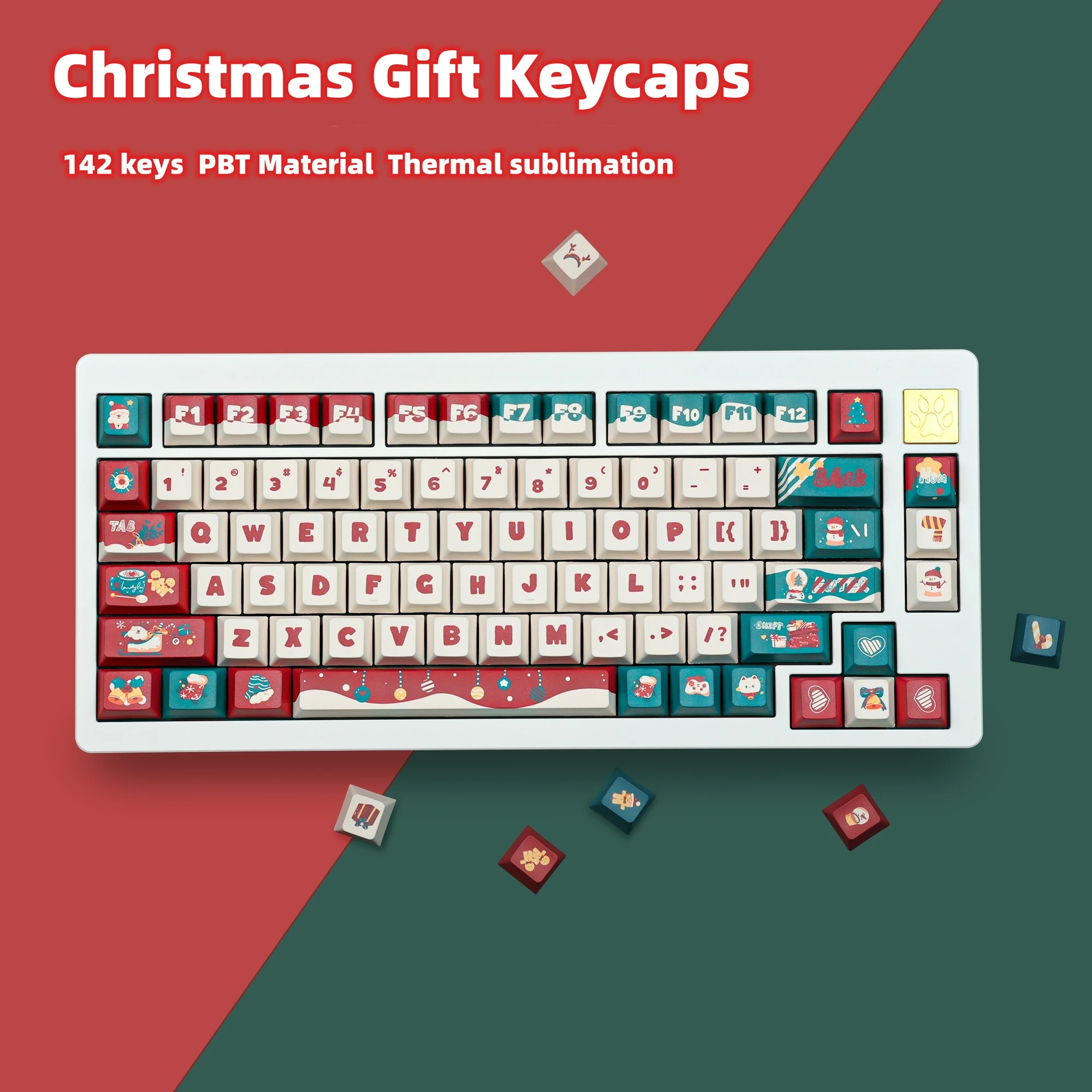 Imagem -03 - Teclado Mecânico Keycaps Presente de Natal Pbt Perfil Moa Keycap para mx Switch Hot Sublimation 142 Chaves