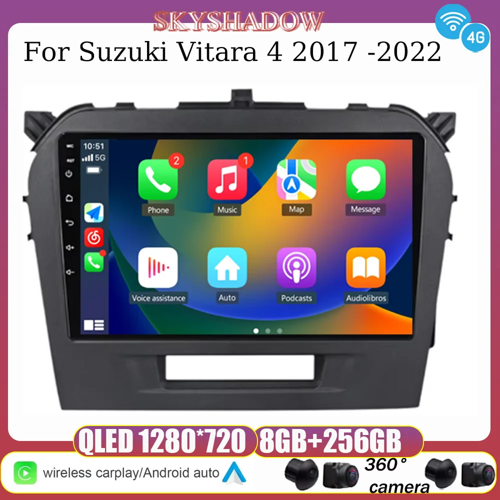 For Suzuki Vitara 4 2017-2022 Android 14 Car Radio Multimedia Video Player GPS Navigation Wireless Carplay Stereo 4G WiFi dvd