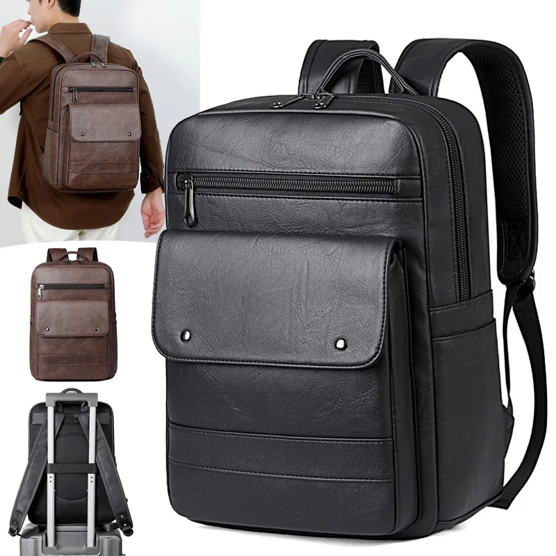 Men's PU Leather Laptop Backpack for Business Commute & Outdoor Travel,Bag with Multiple Pockets for Work,Trip