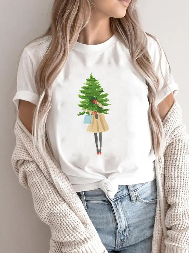 

Women Holiday Clothing Merry Christmas Fashion 2025Shirt Print T Top Graphic Tee Tree Watercolor Happy New Year T-shirts