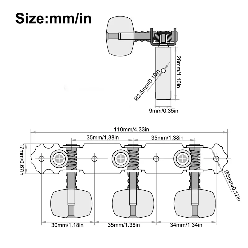 

110 мм гитарные тюнеры, колки, 3 + 3 комплекта, ключи для настройки, колышки для струн для классической гитары, передаточное число 1:14, черный