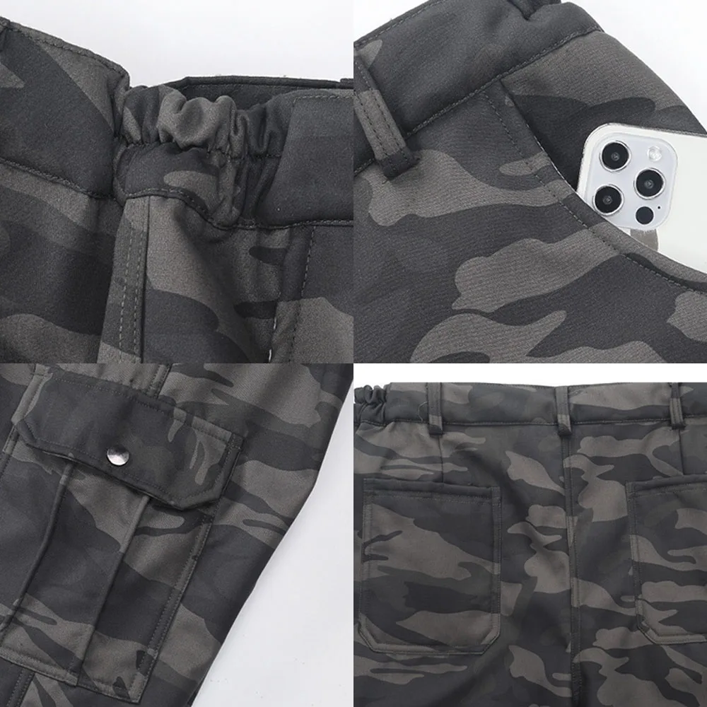 Men\'s Down Pants Winter Thicken Fleece Straight Leg Puffer Cargo Pants Warm Windproof Outdoor Warm Climbing Ski Trousers