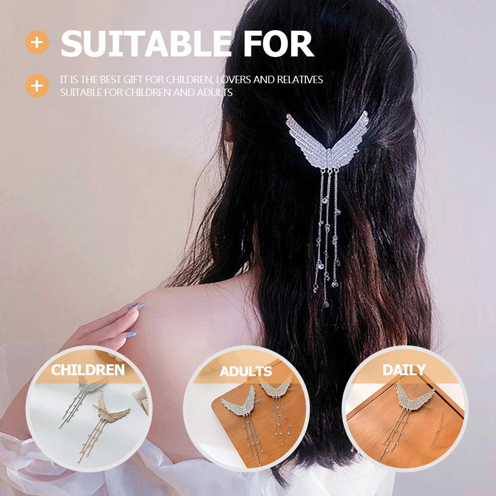 

2Pcs Angel Wings Hairpin Rhinestone Tassels Clip Girls Bride Side Hairpins Miniature Barrette Hair Care Styling Accessories
