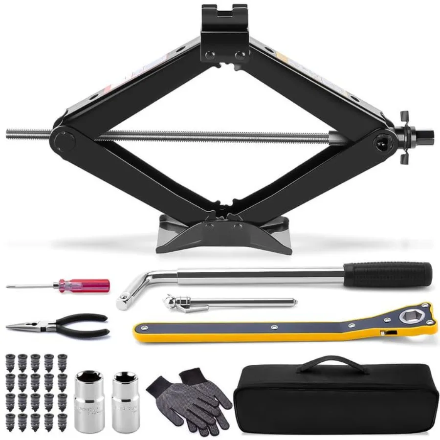 

Car Jack Kit 2 Ton 4409 lbs Scissor Jack Portable Tire Changing/Repairing Kit with Lug Wrench Universal Fit for Sedans Coupes S