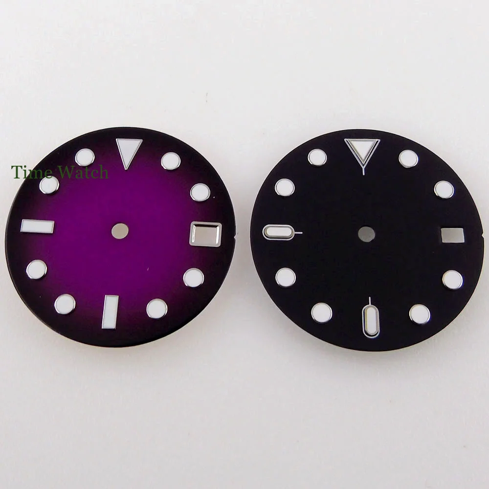 Luminous Black/Purple Sterile Watch Dial 28.5mm for NH35 Fit 3H 3.8H Crown