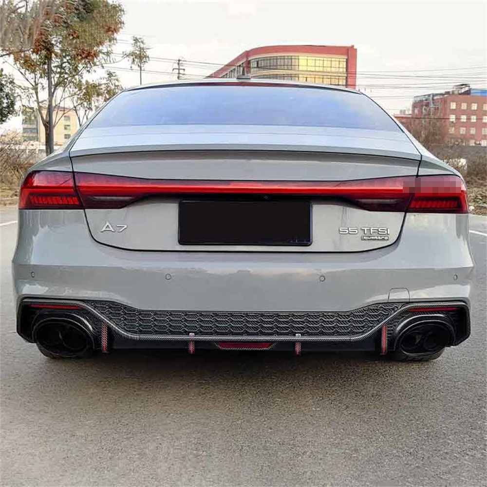 Rear Diffuser Lip For Audi A7 S7 Sline 4 Door 2019 2020 (Not fit standard A7) Rear Bumper Diffuser Lip Spoiler with Exhaust Tips