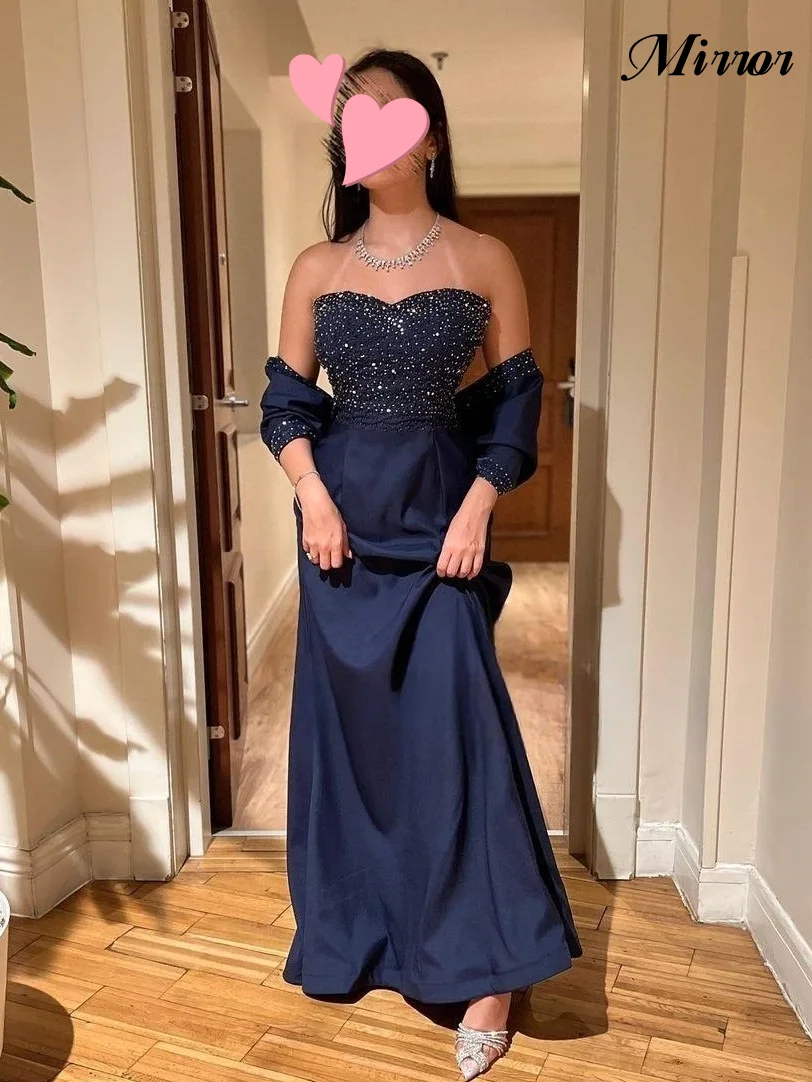 

Mirror Dress Elegant Vintage Blue Shiny Sequins Strapless Bow Customized Formal Occasion Prom Dress Evening Party Gowns