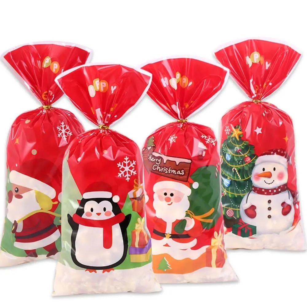 50/100pcs OPP Christmas Candy Bags 12.5*27.5cm Santa Snowman Christmas Gift Bag With Rope Christmas Element