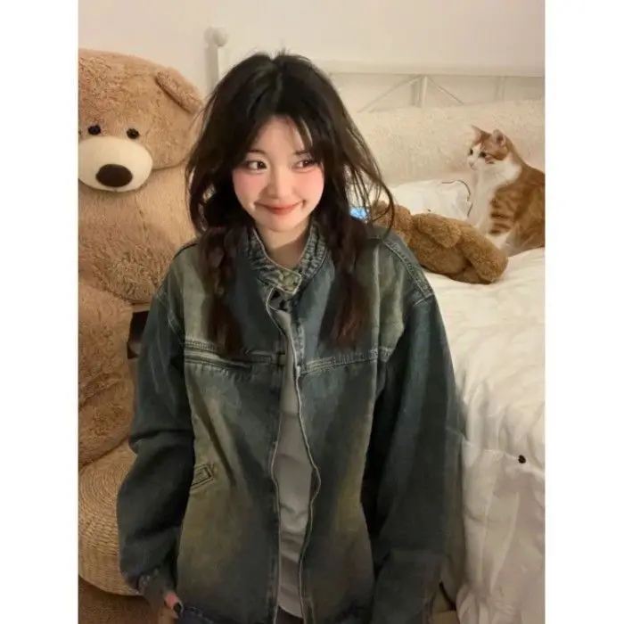 

Весенние женские куртки с длинным рукавом, модные повседневные бомберы, свободная молния, винтажная уличная одежда Y2K, ретро с капюшоном из искусственной кожи, отложной