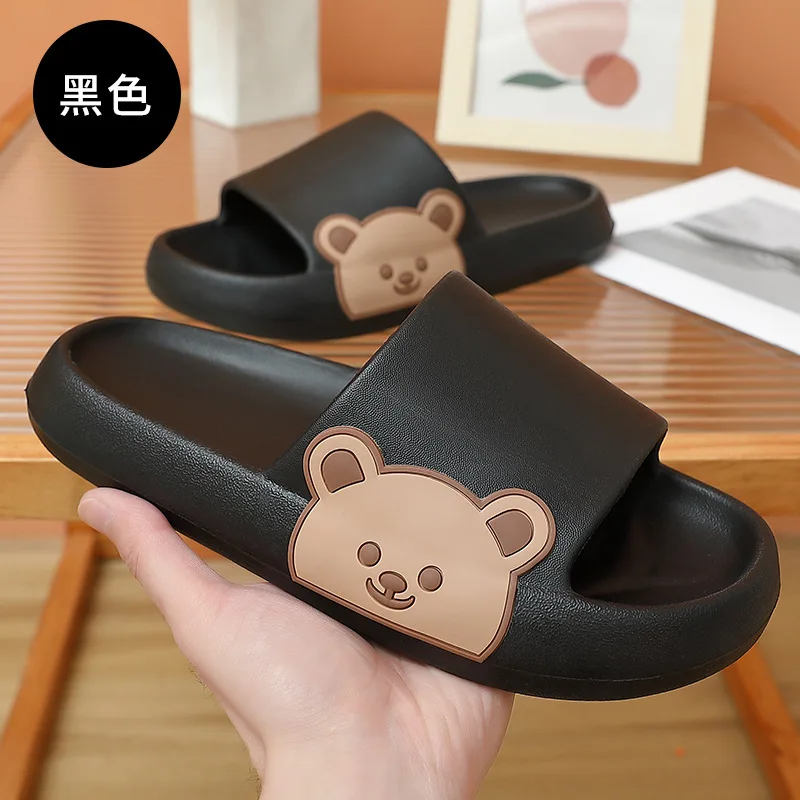 2024 Summer Slippers For Men Women Shoes Cartoon Bear Slippers Indoor Thick Sole Slides Flat Sandals Beach Shoes Man Flip Flops