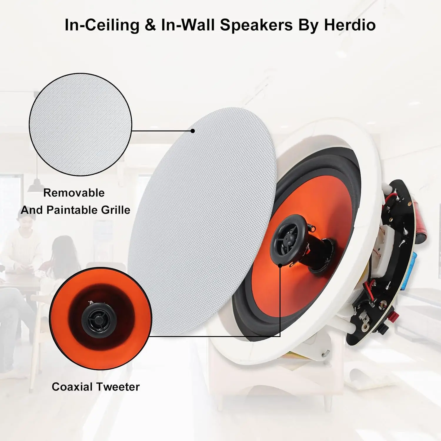 Herdio In Ceiling Speakers 6.5 Inch 600 Watts Flush Mount Passive Wired Speakers For Home Bathroom Kitchen Living Room Office