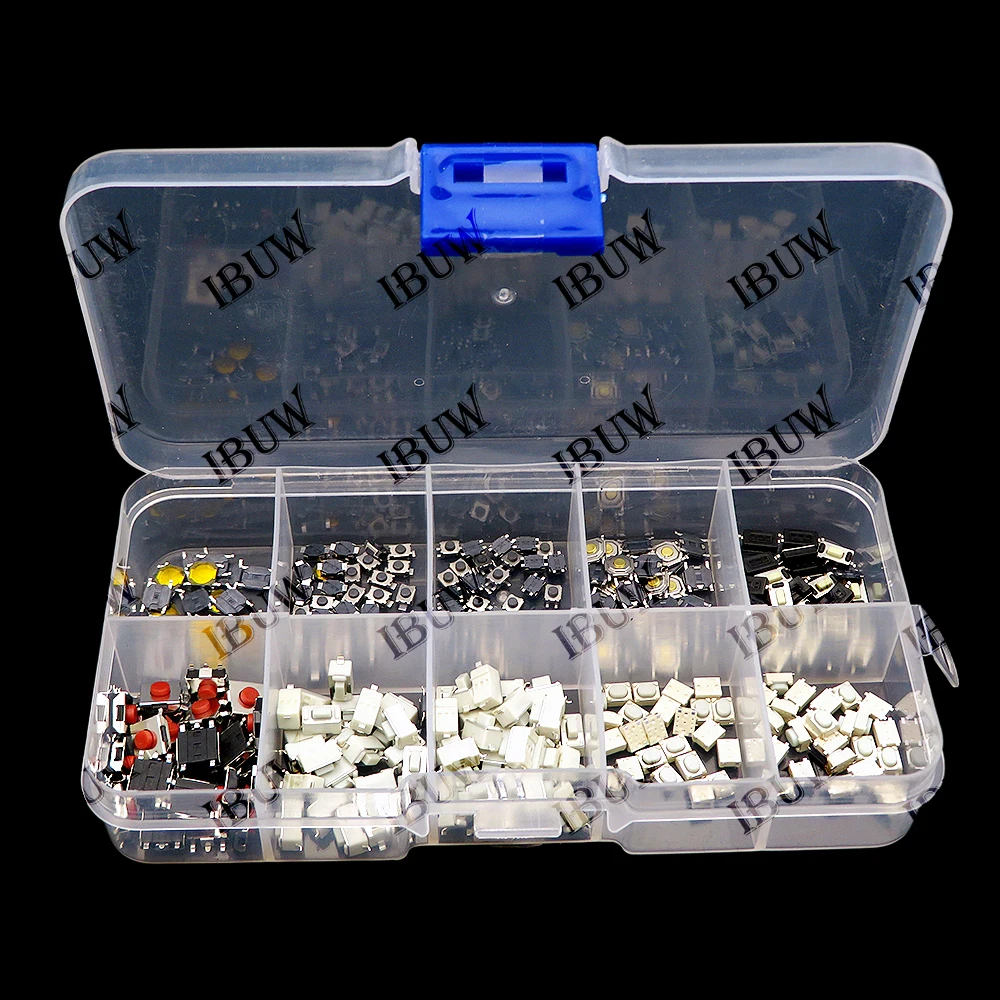 250PCS Micro Tactile Tact Push Button Switch Assorted Kit 2P 4P PCB SMD Momentary Self-reset Car Remote Control Switch Repair 2P