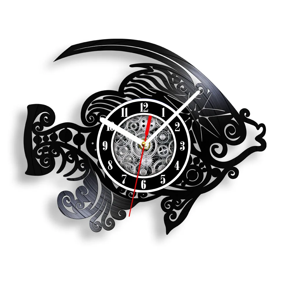 Steampunk Fish Vinyl LP Record Wall Clock for Bedroom Living Room Fishing Home Decor Laser Cut Music Album Longplay Wall Clock