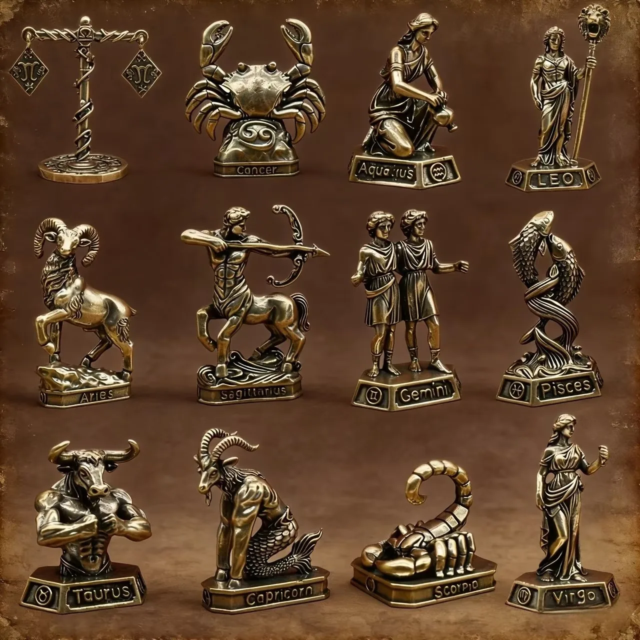 Twelve Zodiac Figure Home Decor  Ornaments, Vintage Gifts, Desktop Copper Crafts