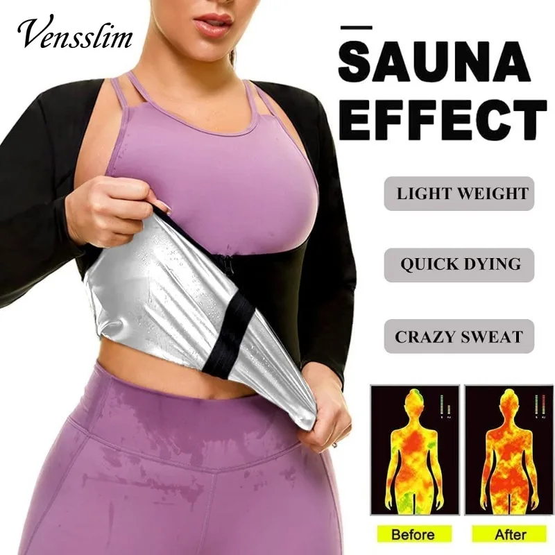 Sauna Suit for Women Weight Loss Sweat Jacket Long Sleeve Body Shaper Fitness Zipper Workout Shirts Slimming Waist Trainer