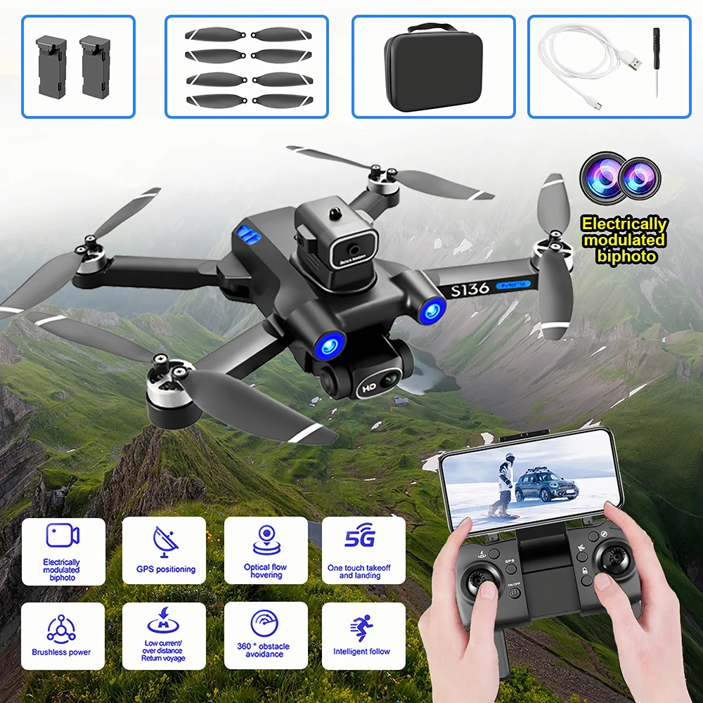 

S136 8K ESC Dual Camera Aerial Photography RC Drone Spare Parts 3.7V 2000MAH Battery/Propeller/Arm/USB