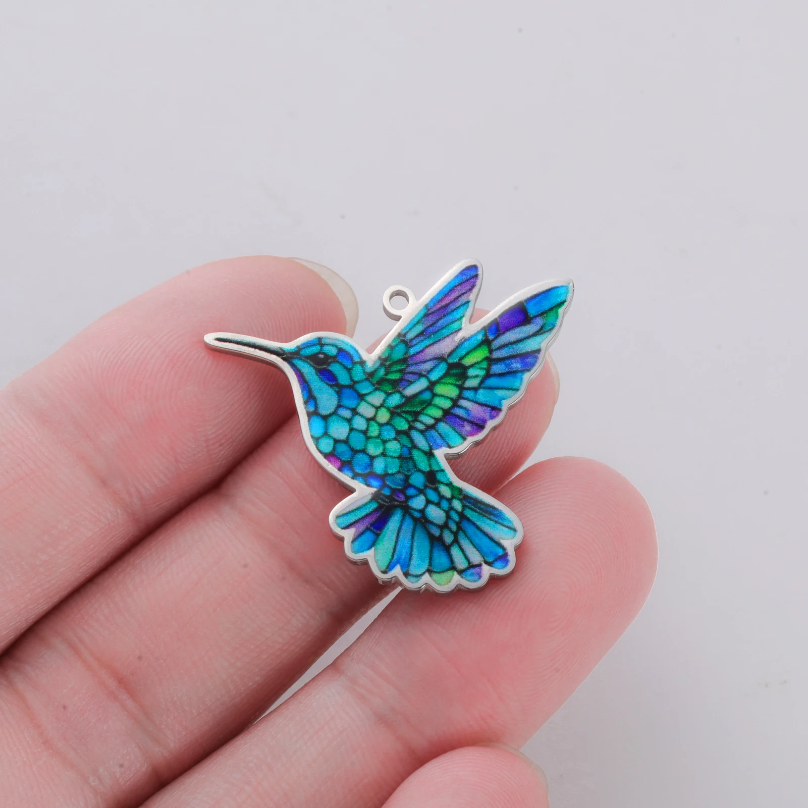 1 Stück Bunte Kolibri-Anhänger aus Edelstahl für DIY-Halsketten, Ohrringe, Schlüsselanhänger, Vogel-Tier-Accessoires, Großhandel – Detail 9