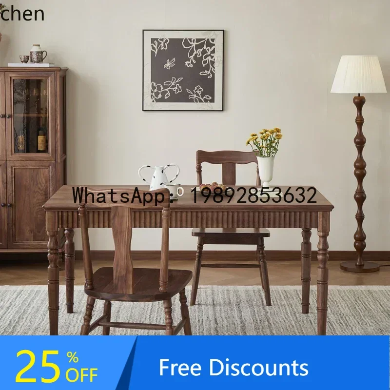 

LYY Vintage Full Solid Wood Dining Table North American Black Walnut Rectangle Household Dining Table