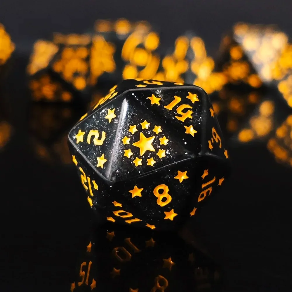 7-Piece Set Star Dice and Plastic Bag Packaging Set Acrylic Material Polygonal Dice Suitable for Entertainment Tabletop Games
