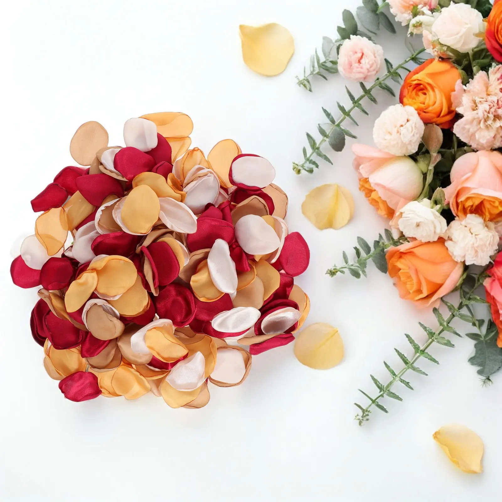 

300 шт. искусственных лепестков роз из шелка цвета обожженного апельсина для свадебного прохода, осеннего декора, украшения столов на свадебный душ, DIY-конфетти для вечеринок