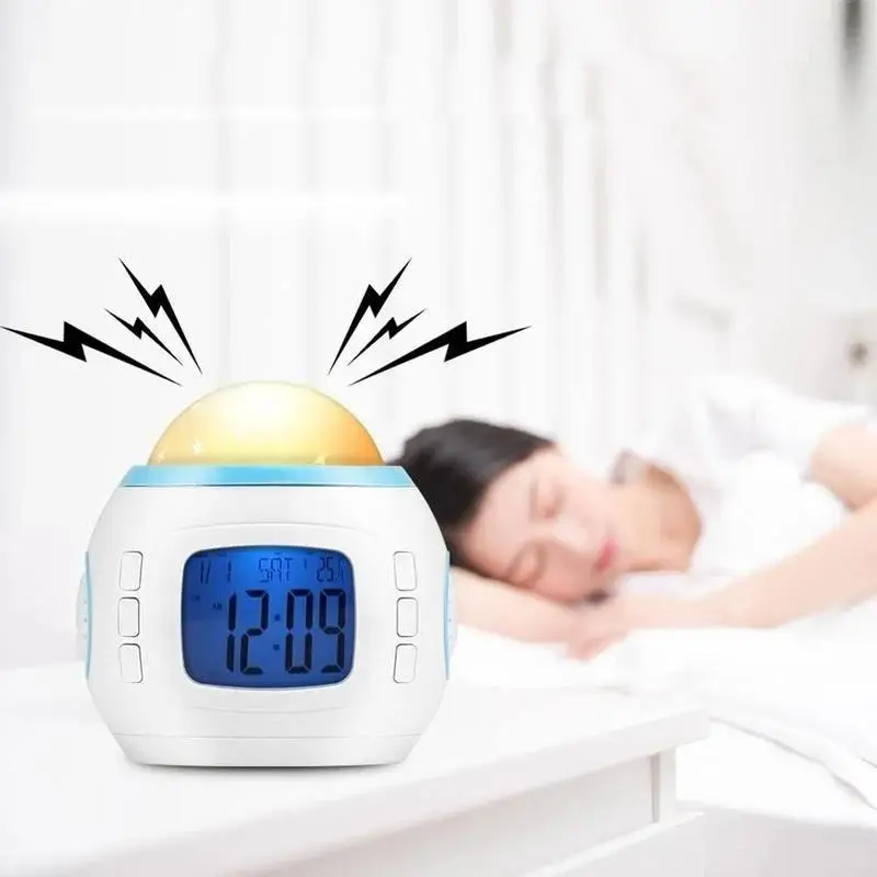 Practical Children Star Sky Projection Alarm Clock Multifunctional Music Night Light Projector Lamp Bedroom Home Decor Supplies