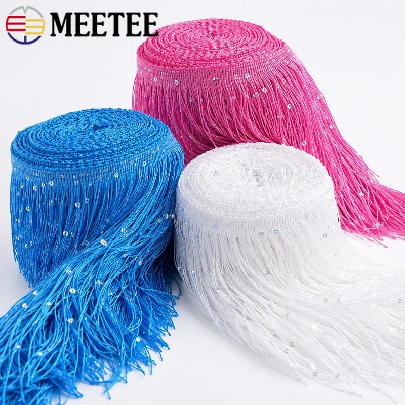 5Meters 10cm Sequin Tassel Fringe Trim Polyester Ribbon for Stage Costume Curtain Cushion Lampshade