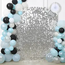 12PCS/Set Silver Shimmer Wall Backdrop,12inch Square Sequin Panels for Birthday Wedding Baby Shower Party