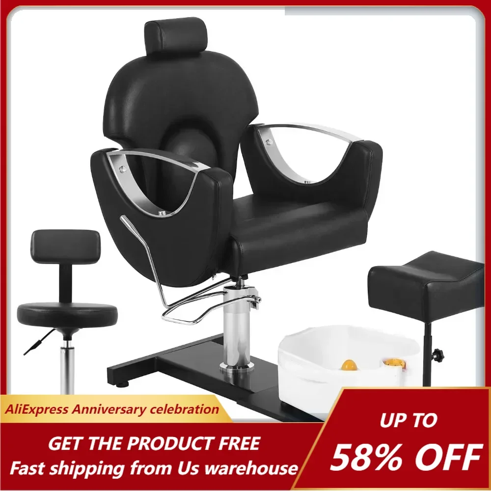 360° Swivel Pedicure Chair with Stool & Massage Foot Bath, Pedicure Station Hydraulic Adjustable Height No Plumbing for Foot