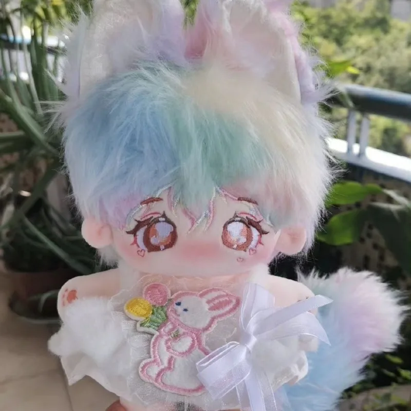 In Stock 20cm No Attribute Twins Yiduo Enduo Pink /variegation Tie-dye Kawaii Animal Ears with Skeleton Doll Collection Gift