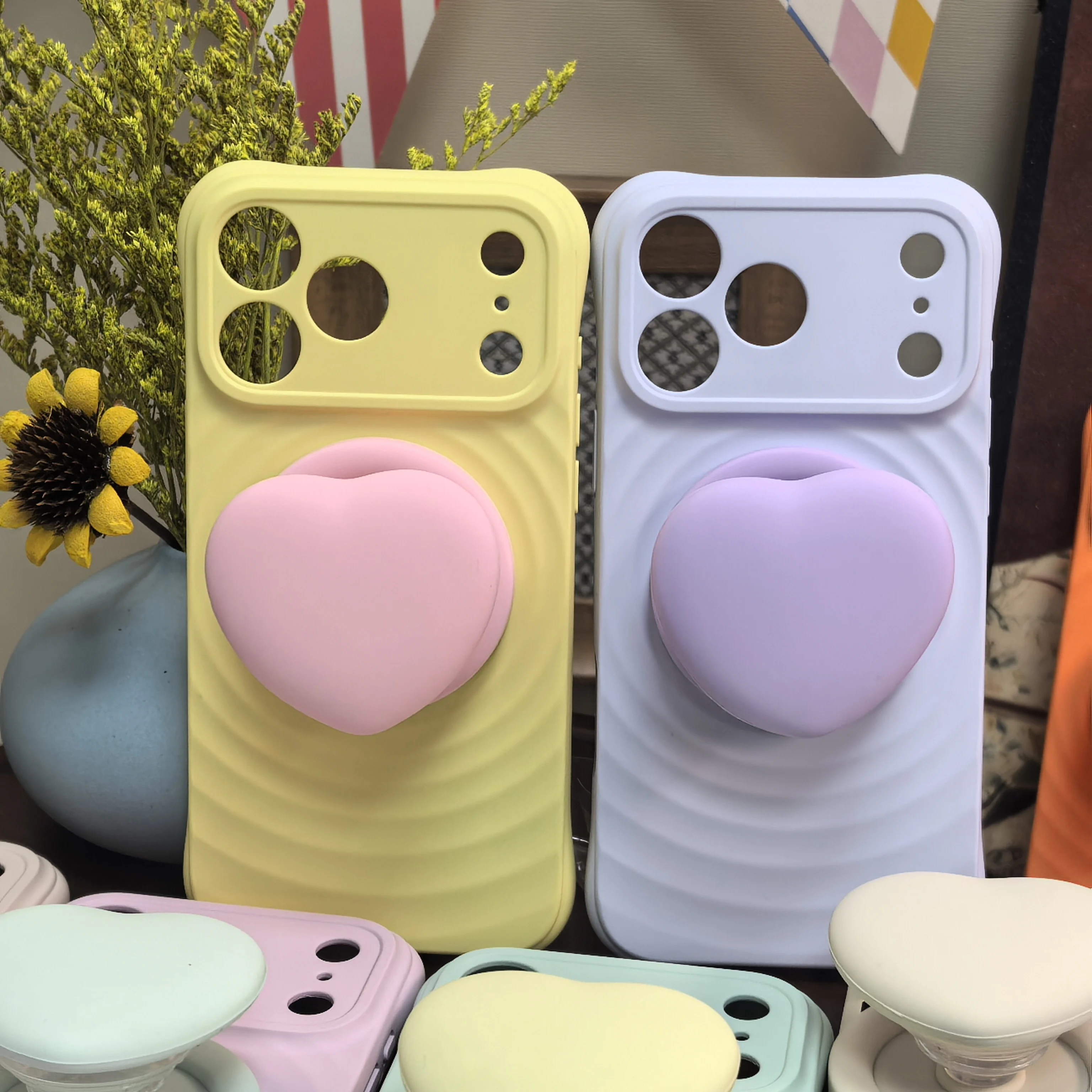Silikon für Magsafe-Handy, Griptok-Griff, 3D-Flüssig-Farbiges Herz-Design für iPhone 18, kabellose Ladehalterung. – Detail 3