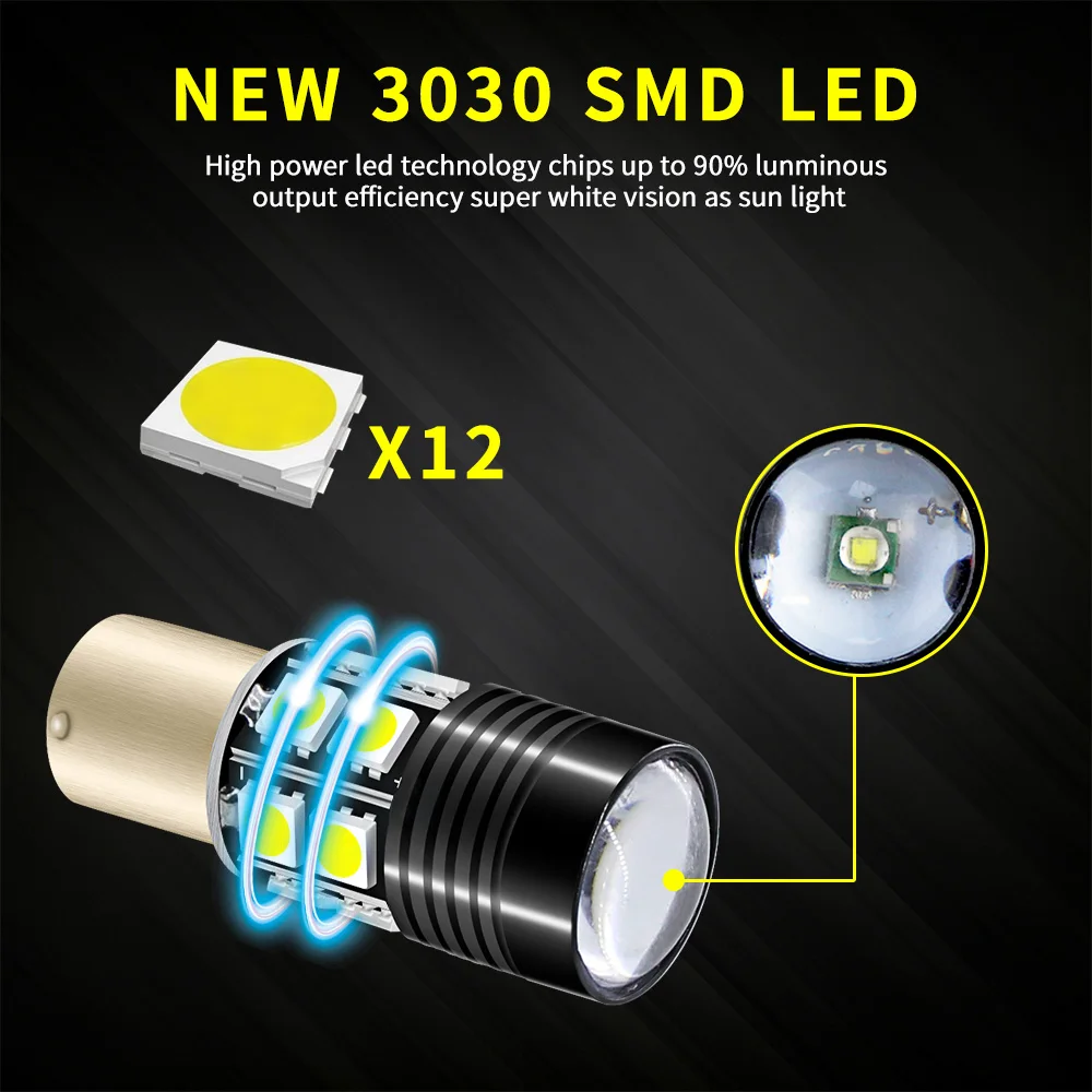 2 x 1156 BA15S P21W Canbus NO Error High Power 6000K White Q5 Chips LED Rear Reversing Tail Light Bulb