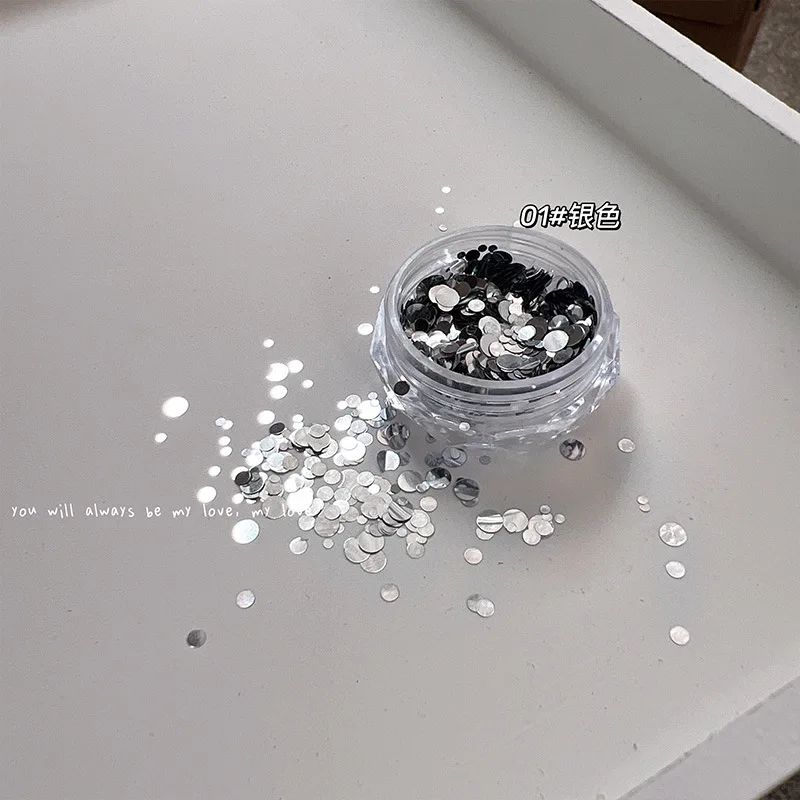 Mini-Farbkreis-Nagelglitzer, blinkend, kleine Größe, silberne Tupfen, Herz, Sterne, Nagelzubehör, Dekoration – Detail 3