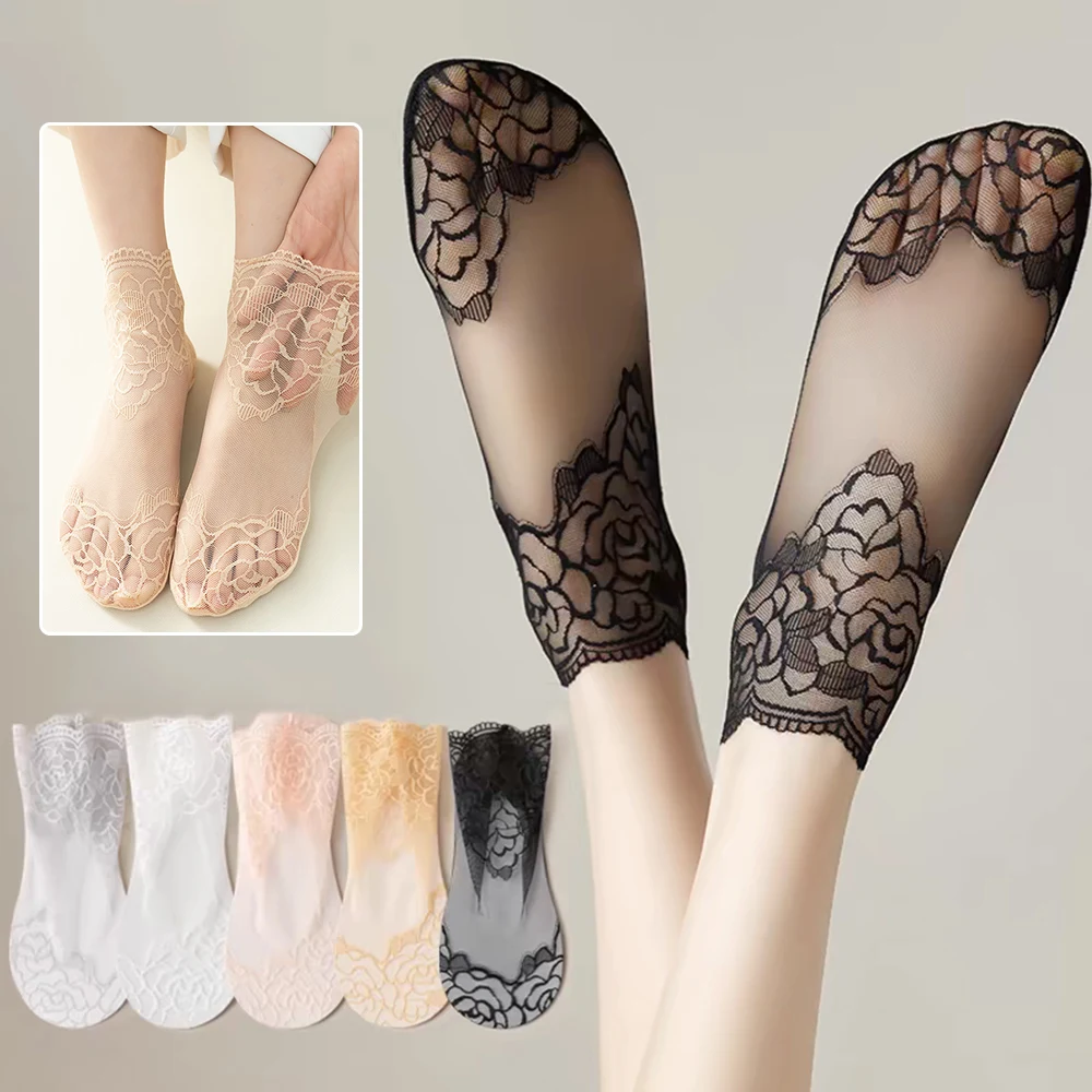 

1 Pair Sexy High Quality Fashion Vintag Cotton Women Lace Sock Transparent Summer Floral Lady Girl Thin Short Socks For Women