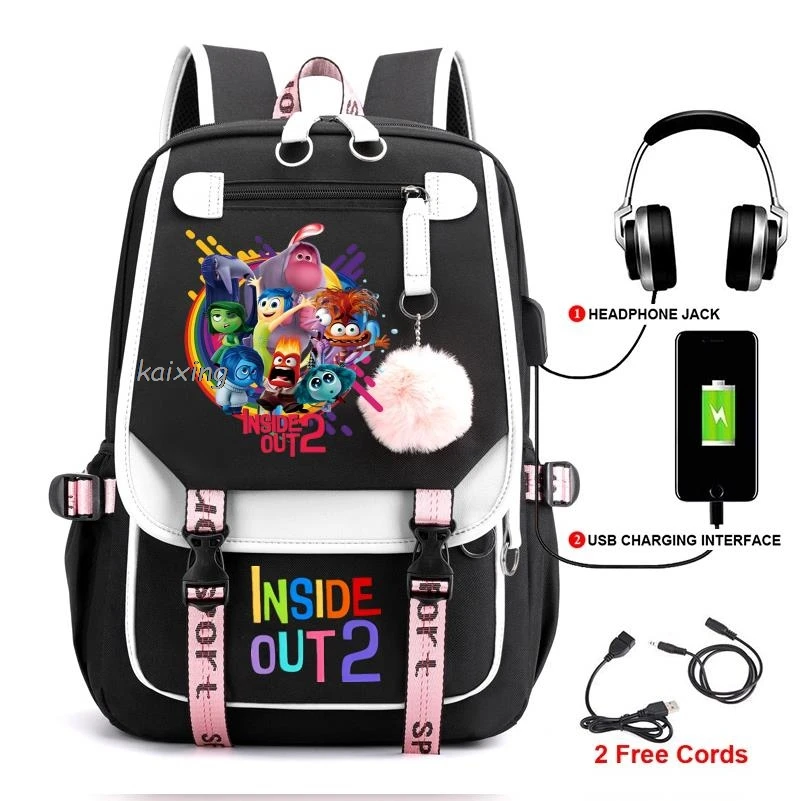 

Прекрасные рюкзаки Inside Out2 с USB мультяшным розовым принтом для мальчиков и девочек, школьная сумка для студентов, сумка для книг, подростков, женщин, Mochila Escolar Niña