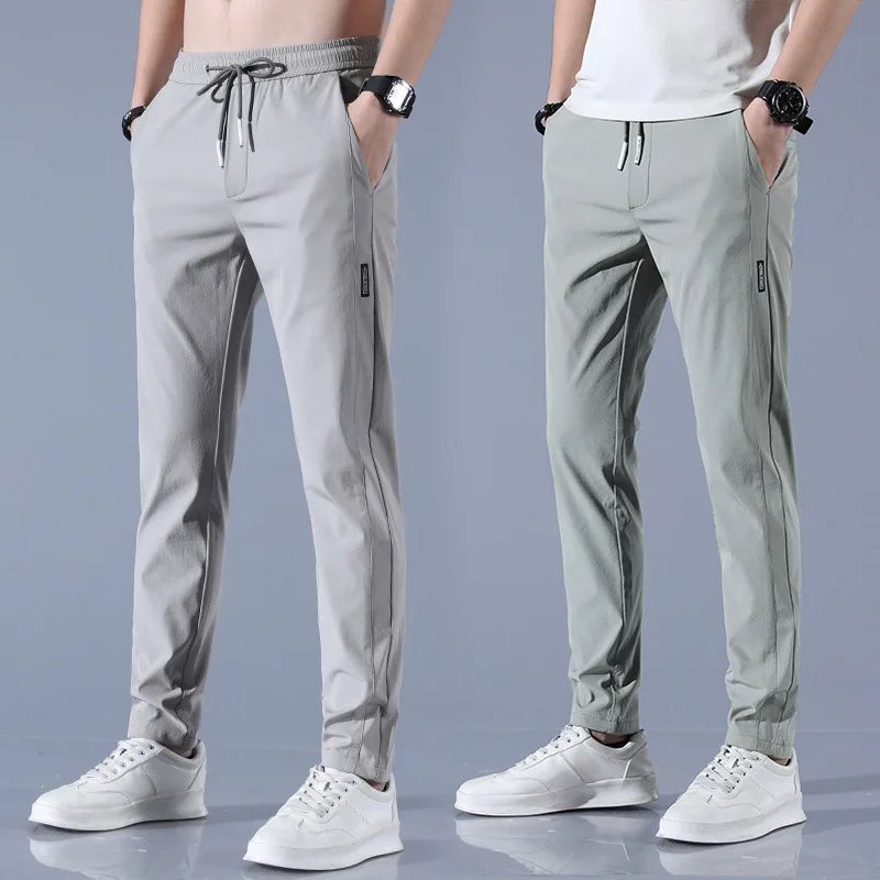 

Men's 2025 Summer Ice Silk Pants Men's Thin Casual Pants Elastic Breathable Straight Sports Pants
