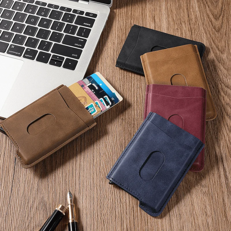 Men's Ultra-thin Automatic Pop-up PU Leather Card Holder Aluminum RFID Blocking Credit Card Bag Portable Women's Business Wallet