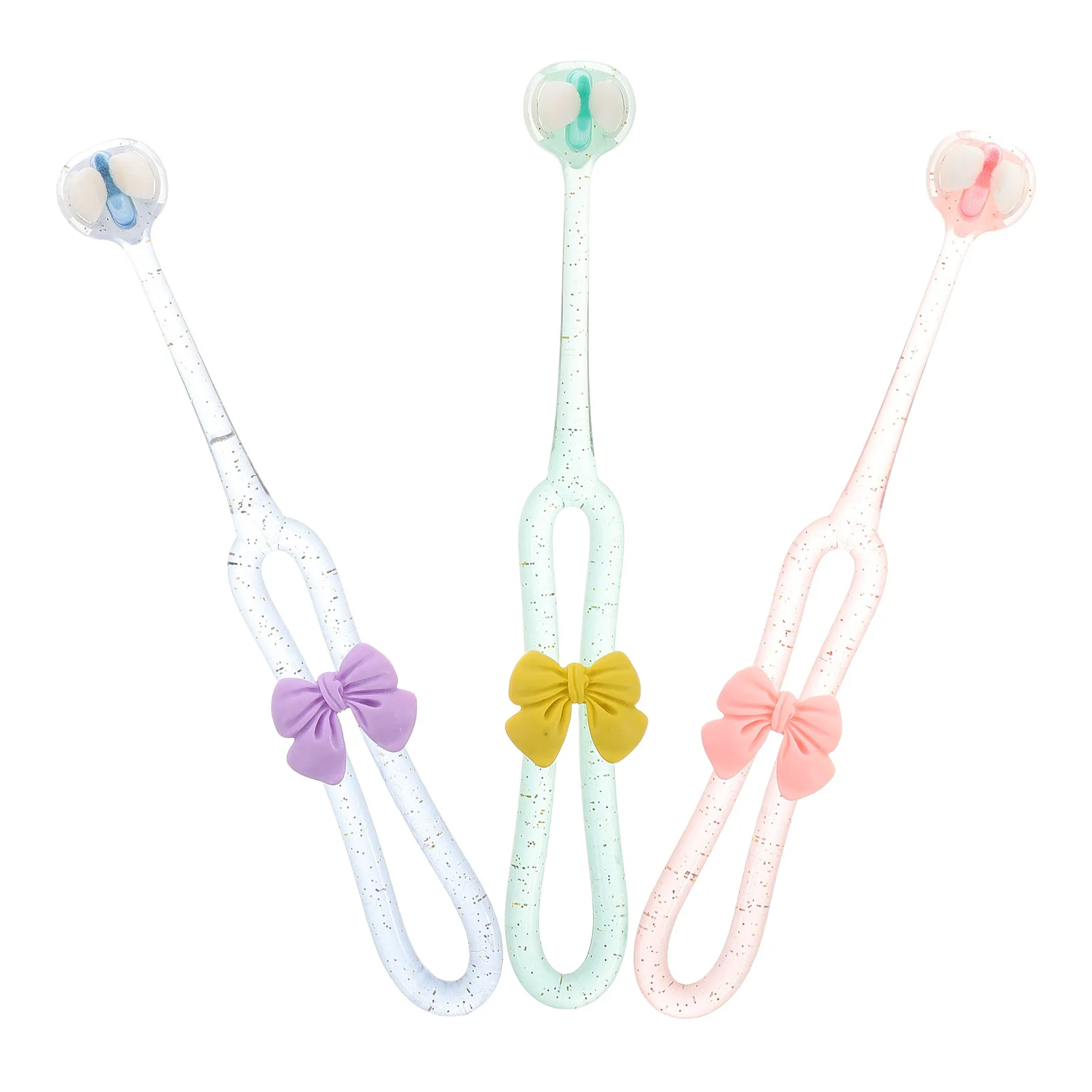 3 pezzi carino per bambini design bowknot pulizia su tre lati setole morbide set di spazzolini manuali per bambini adatti ai viaggi spazzolino da denti per giovani