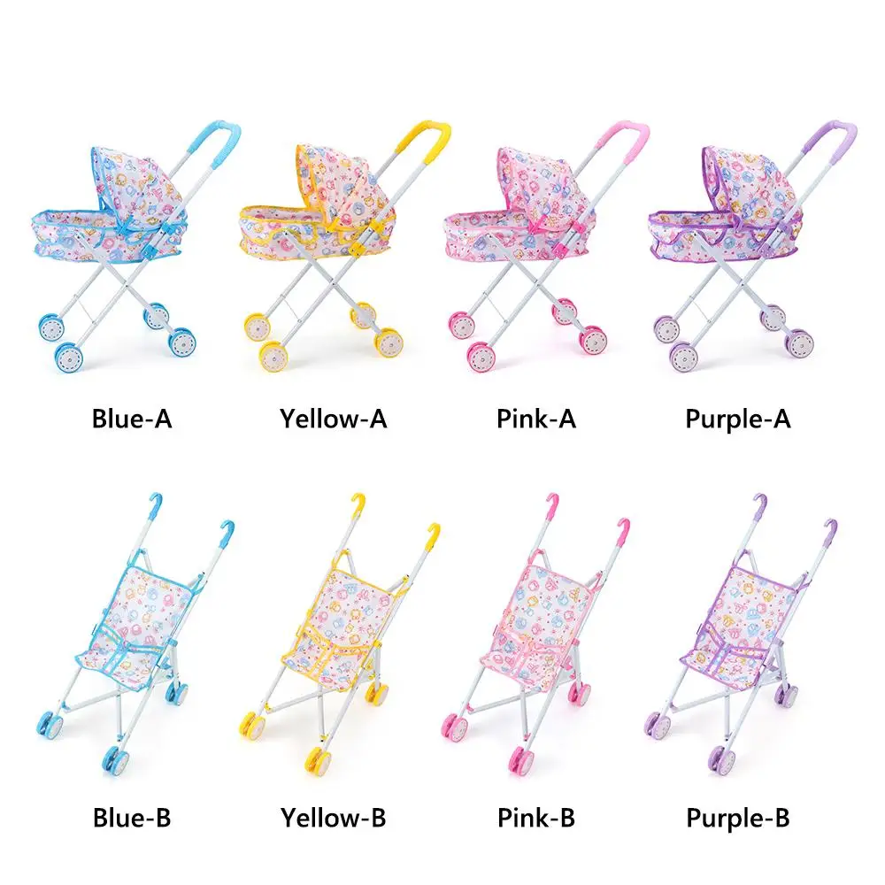 Dolls Pram Iron Foldable Baby Stroller Colorful Large Capacity Stable Lightweight Doll Handcart for Boys Girls