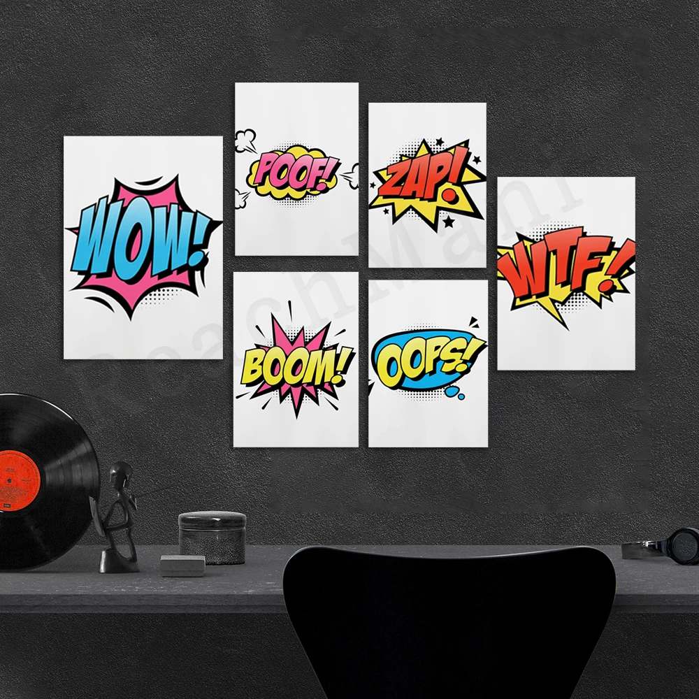 OK,Poof,YEAH,BOOM,WTF,Oops,ZAP! Comic Typography Quote Print - Quote Poster - Comic Style - Gaming Room - Boys Room