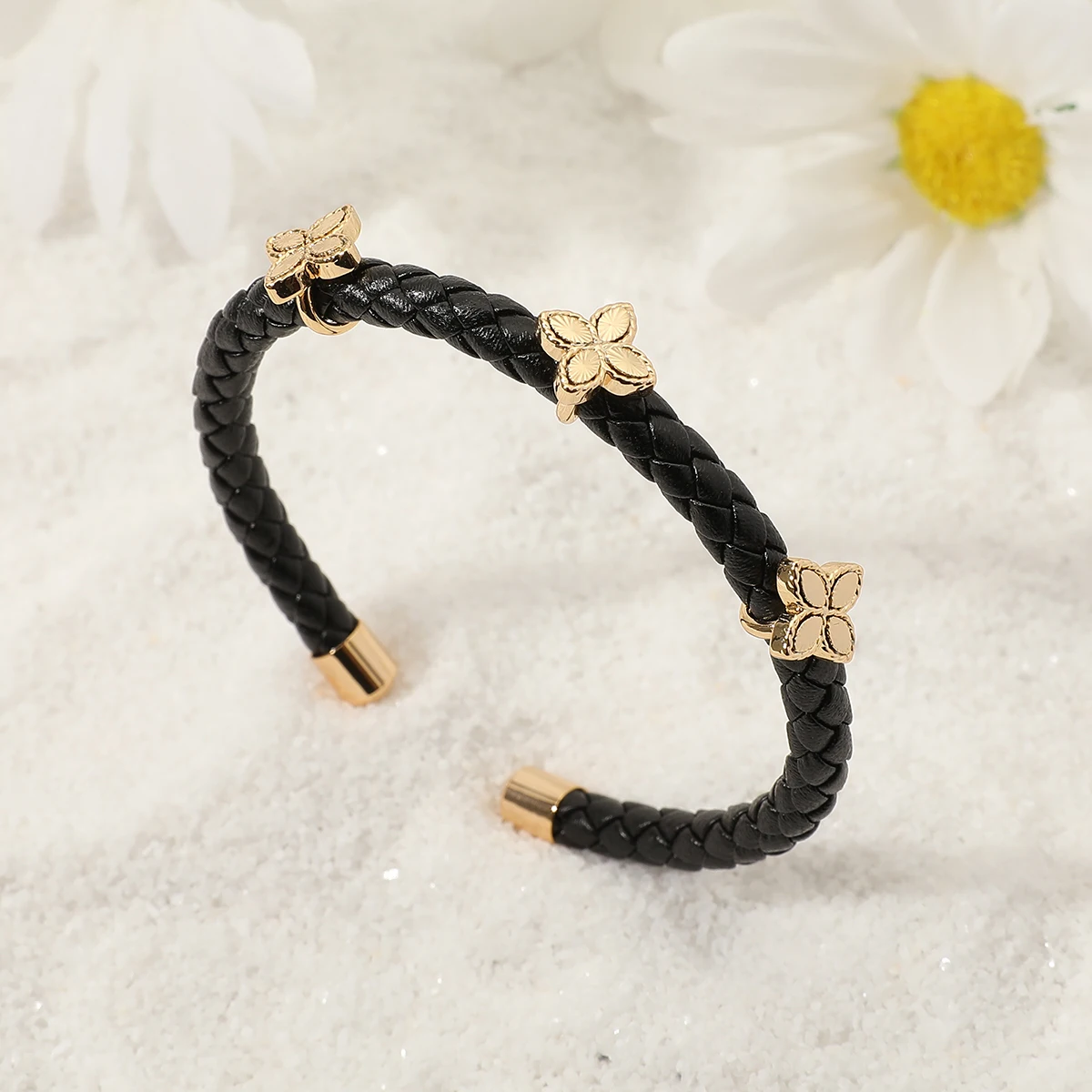 

Fashion Women Zircon Flower Design Bracelet Bangle Colorful Leisure Leather Rope Cuff Bangle Women jewelry