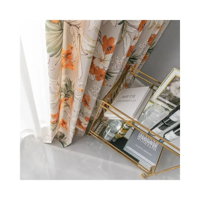 

Custom Size Modern Simple Flower Printing Shading Curtains for Living Dining Room Bedroom Classic Nature Vertically White Tulle