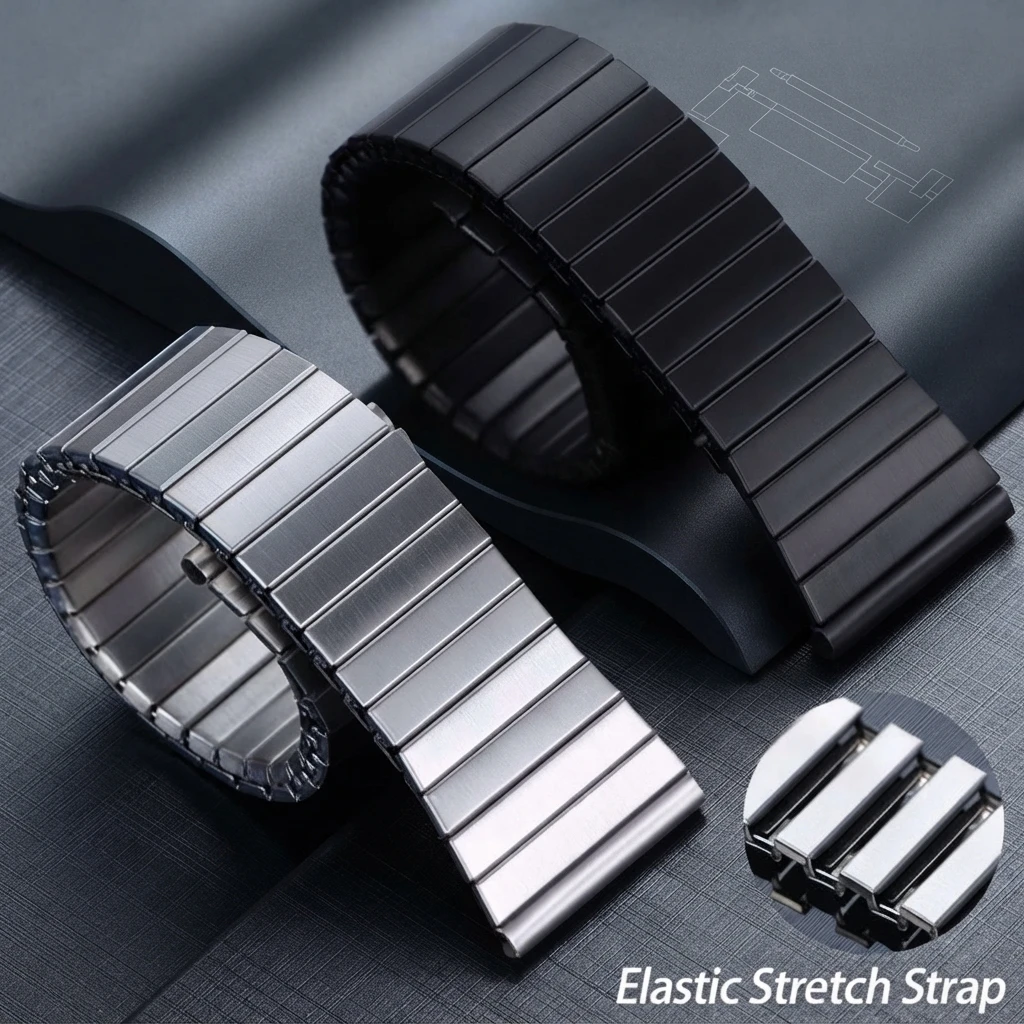 Dehnbares, elastisches Metallarmband, 20 mm, für Huawei und Galaxy Watch 3 (45 mm), dehnbares Edelstahlarmband, universelles Zubehör.