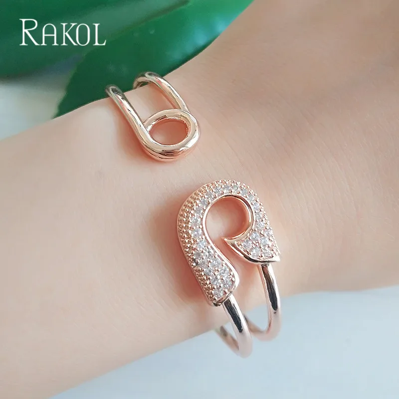 RAKOL Luxury White CZ Stone Crystal Paper Clip Bangles  New Fashion Jewellry Beautifully Bracelets for Woman Wedding Jewelry